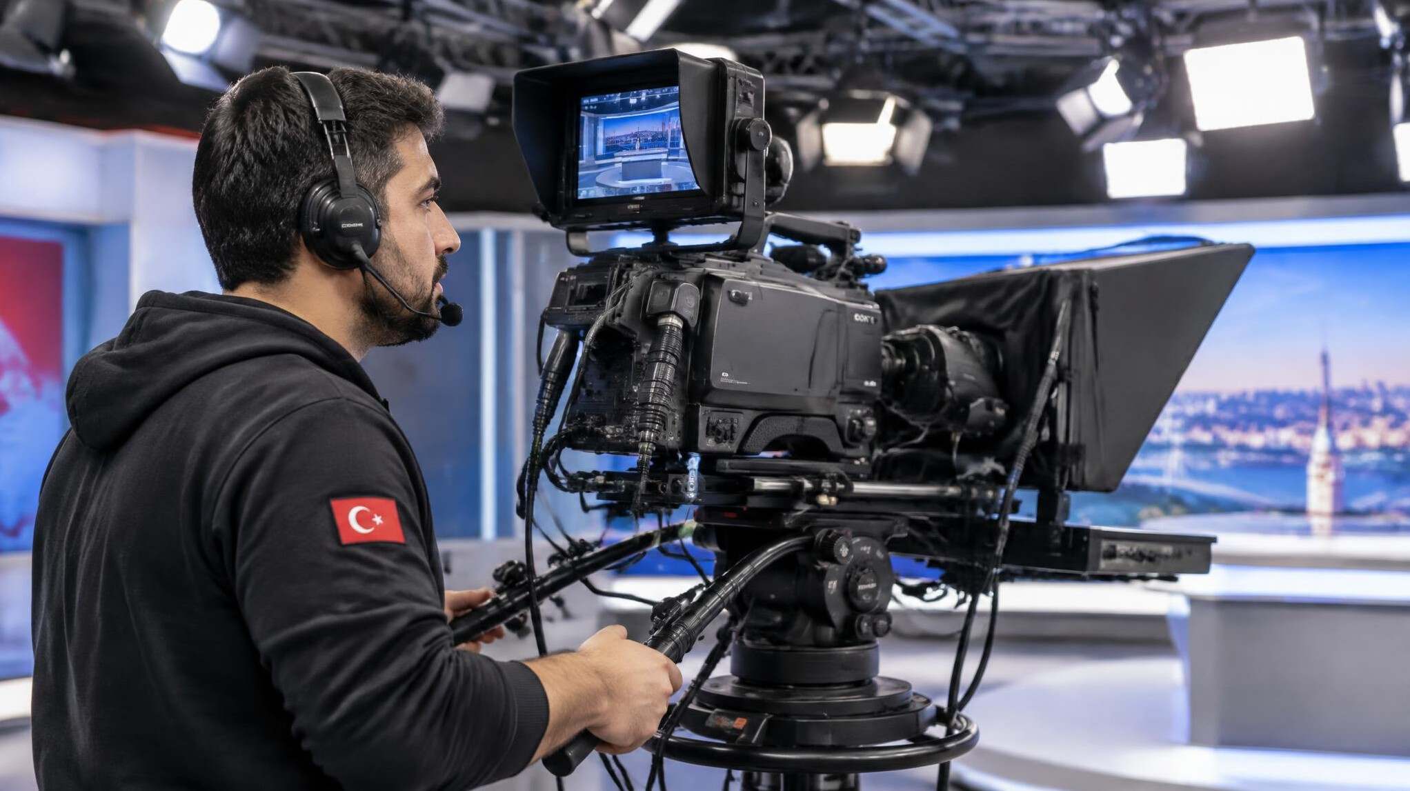 Camera operator filming during a television broadcast